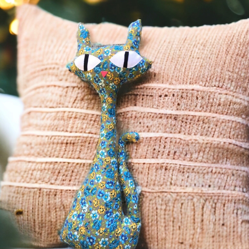 Kooky Kat, Mid Century Modern Cat Pillow, MCM Decor, Plush Cat, Atomic Retro